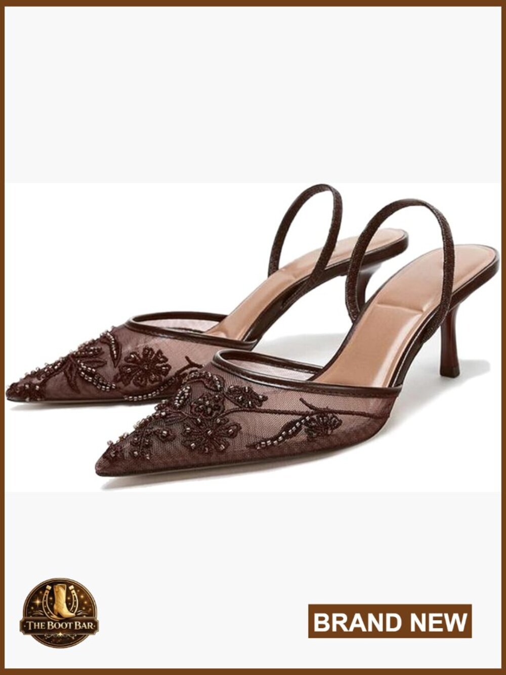 Embroidered Slingback Kitten Heels Pointed Toe Backless Dress Pumps